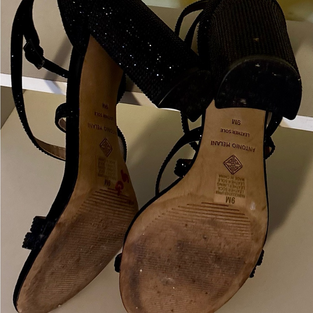 ANTONIO MELANI Black Strappy Block Heel Sandals - Picture 8 of 9